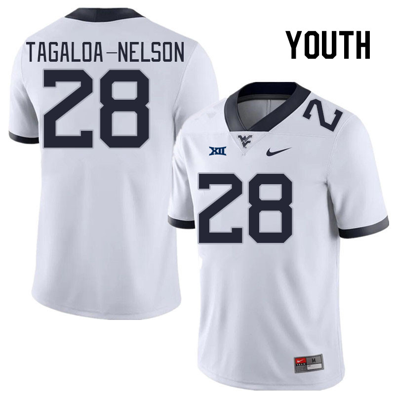 Youth #28 Aden Tagaloa-Nelson West Virginia Mountaineers College Football Jerseys Stitched Sale-Whit - Click Image to Close